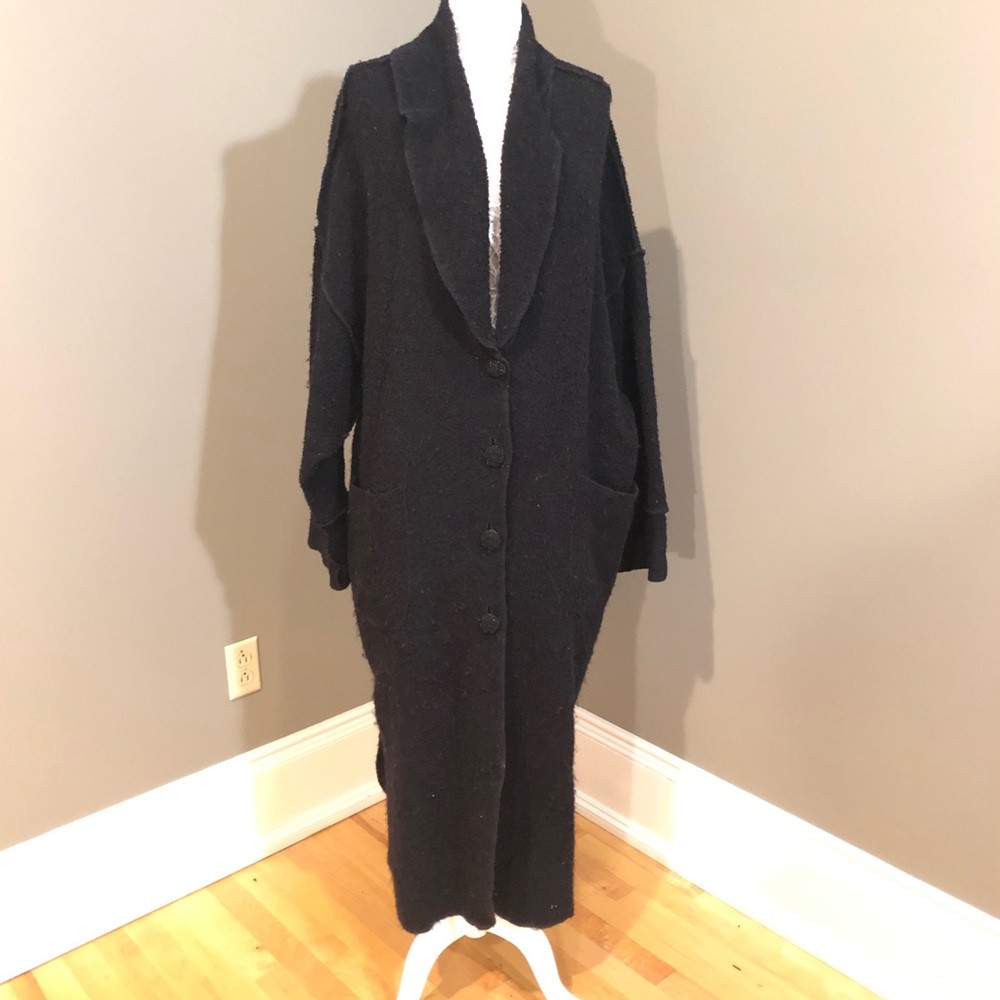 Wool Boucle Coat Beaded Buttons Shawl Collar